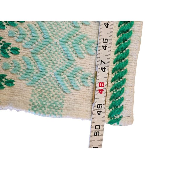 Swedish Woven Afghan cream green and‎ blue geometric design 57x48 - Picture 7 of 10